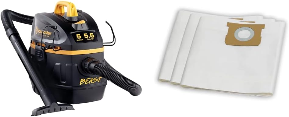 Vacmaster Professional - Professional Wet/Dry, 5 Gallon, Beast Series, 5.5 HP 1-7/8" Hose Jobsite Vac (VFB511B0201), Black & 5-6 Gallon Standard Dust Bag, 3 Pack, VDBS