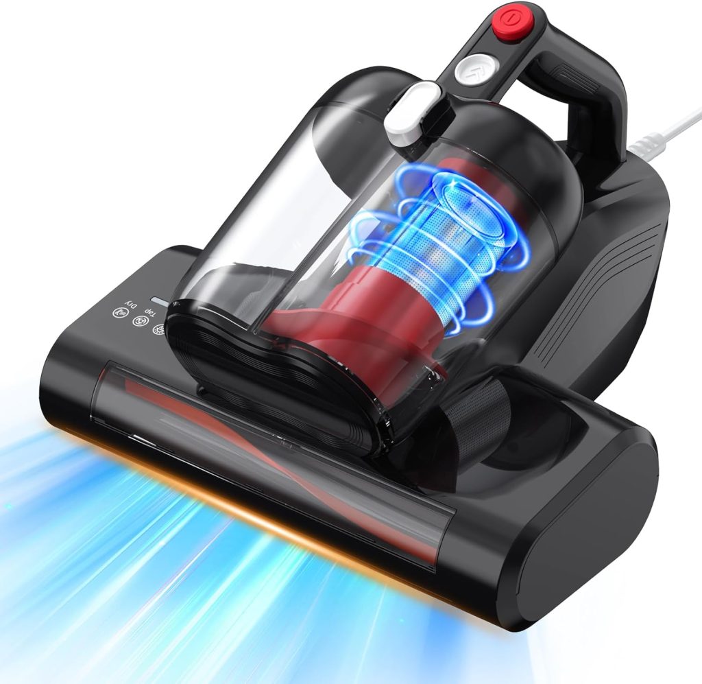 Mattress Vacuum Bed Vacuum Cleaner with 16Kpa Suction 253.7nm UV-C Light & 40000 RPM/Min Brushroll Rotation & HEPA Filter & Heating Tech, 600W, Corded (Ultra-UVC-K16)